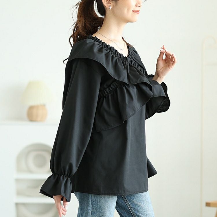大きいサイズ レディース クロスフリルキャンディスリーブブラウス　tog-1029