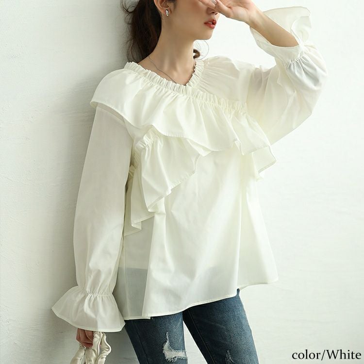 大きいサイズ レディース クロスフリルキャンディスリーブブラウス　tog-1029