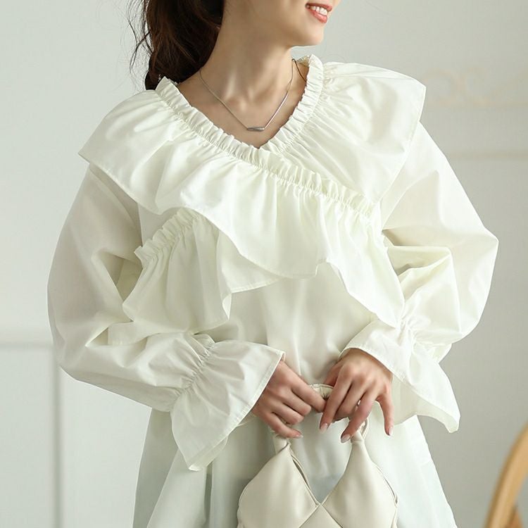 大きいサイズ レディース クロスフリルキャンディスリーブブラウス　tog-1029