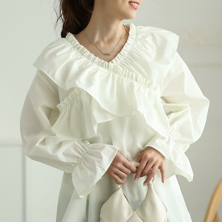 大きいサイズ レディース クロスフリルキャンディスリーブブラウス　tog-1029 ホワイト