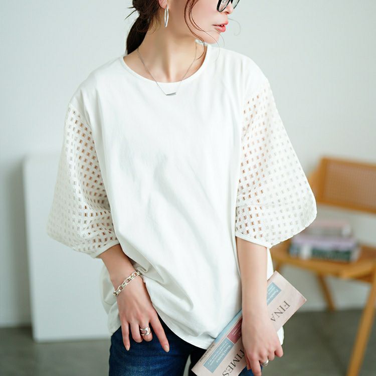 大きいサイズ レディース メッシュ変形スリーブプルオーバー　tog-1027 【メール便可】