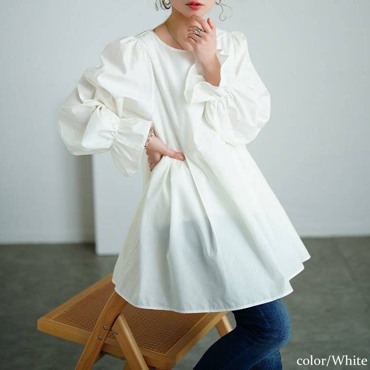 大きいサイズ レディース キャンディスリーブタック切り替えチュニック　tog-1022 ホワイト
