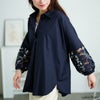 大きいサイズ レディース 花柄レース切り替えバルーンスリーブシャツ　jp527 【メール便可】 ネイビー