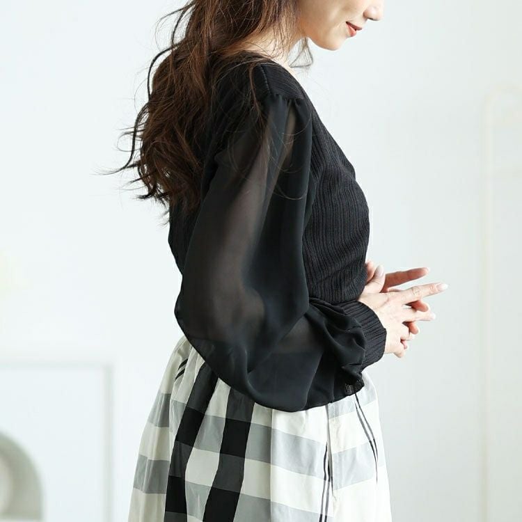 大きいサイズ レディース 袖シフォン胸元ギャザープルオーバー　jp529 【メール便可】