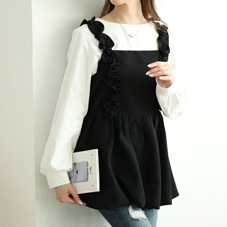 大きいサイズ レディース フリル肩紐バルーンペプラムキャミソール　jp531