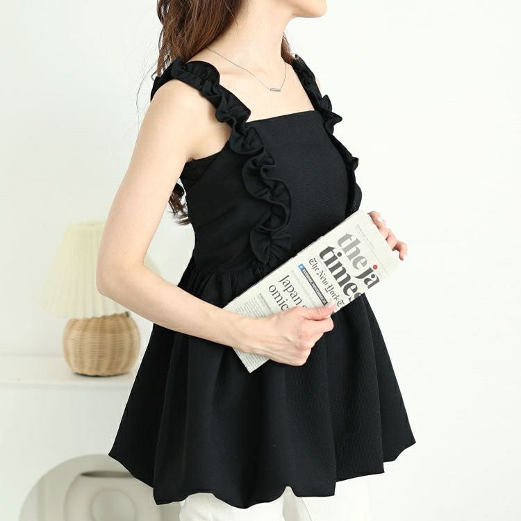 大きいサイズ レディース フリル肩紐バルーンペプラムキャミソール　jp531