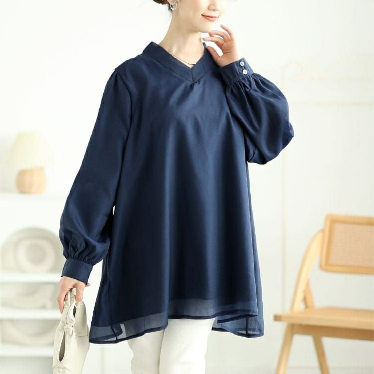 大きいサイズ レディース バックリボンオーガンジーチュニック　jp533 【メール便可】