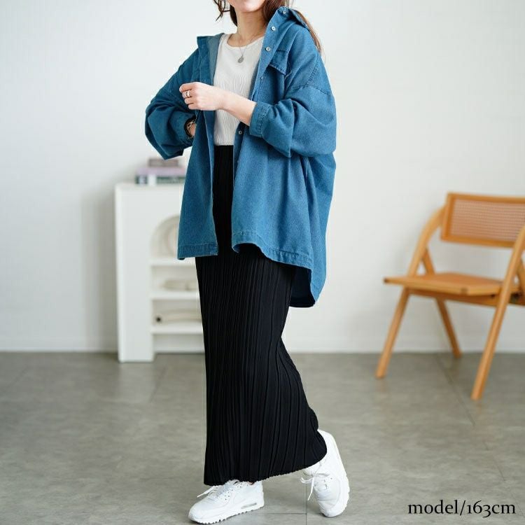 大きいサイズ レディース ビッグポケットオーバーサイズデニムシャツ　plan-381004