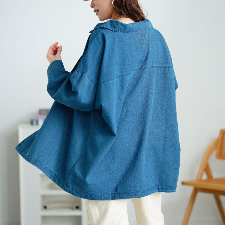 大きいサイズ レディース ビッグポケットオーバーサイズデニムシャツ　plan-381004