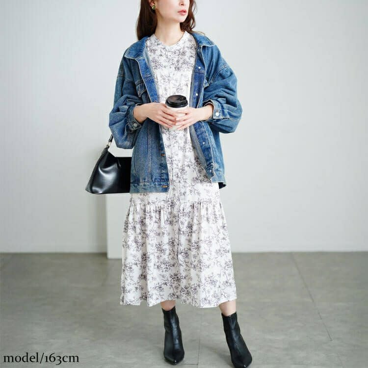 大きいサイズ レディース モノトーンプリントティアードワンピース　plan-371001 【メール便可】