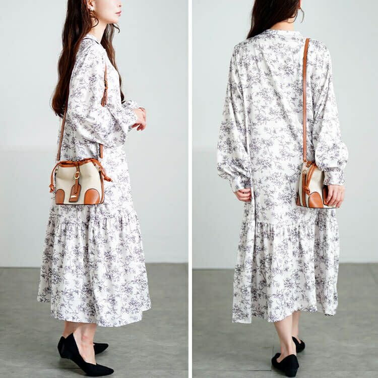 大きいサイズ レディース モノトーンプリントティアードワンピース　plan-371001 【メール便可】