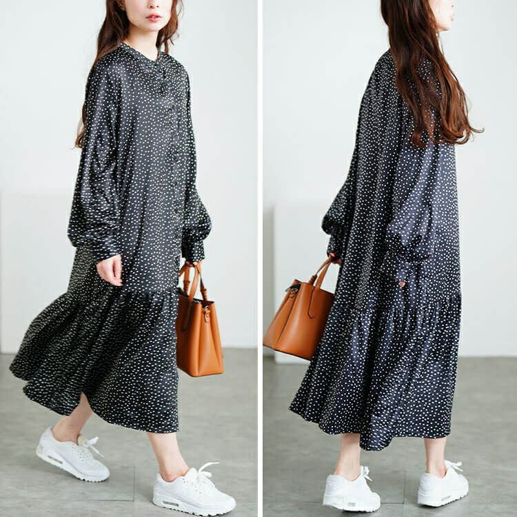 大きいサイズ レディース モノトーンプリントティアードワンピース　plan-371001 【メール便可】