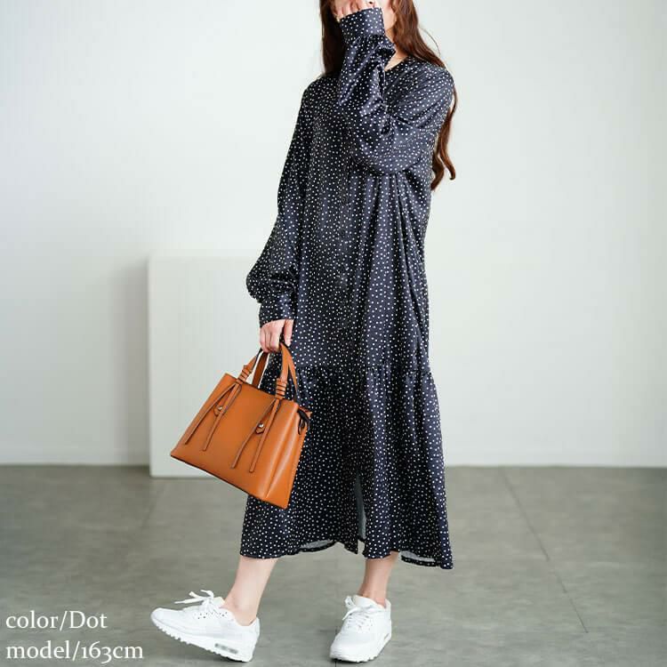 大きいサイズ レディース モノトーンプリントティアードワンピース　plan-371001 【メール便可】 ドット