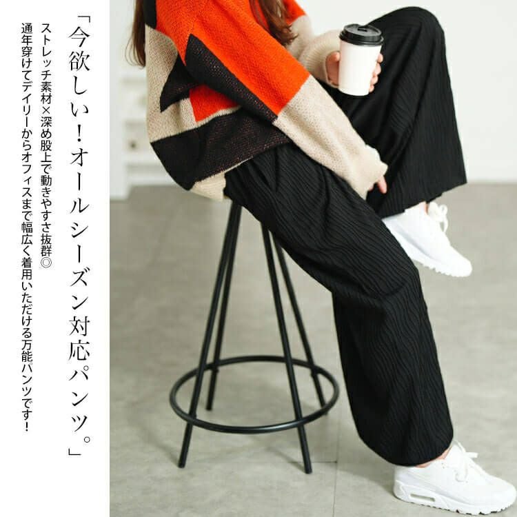 大きいサイズ レディース ウェーブプリーツワイドパンツ　plan-471006