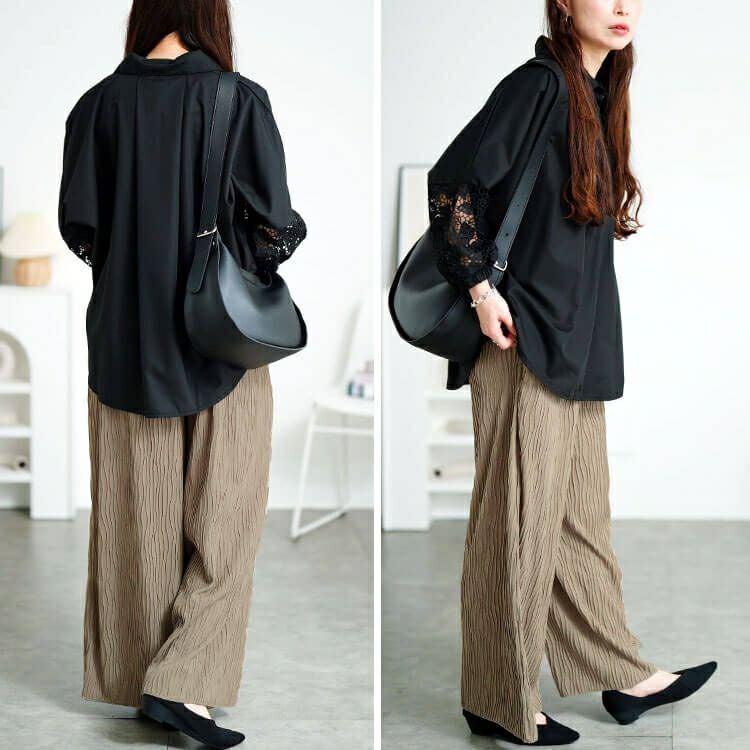 大きいサイズ レディース ウェーブプリーツワイドパンツ　plan-471006