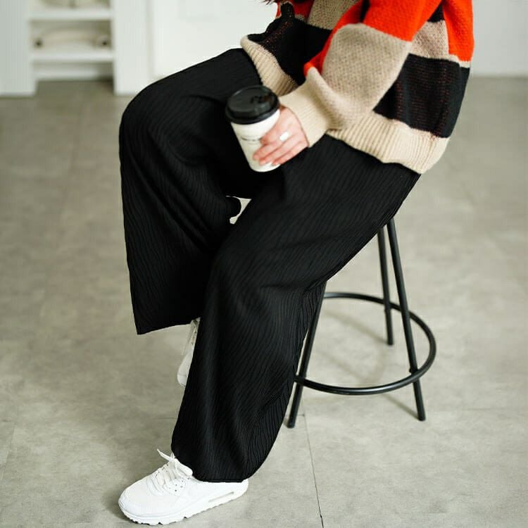 大きいサイズ レディース ウェーブプリーツワイドパンツ　plan-471006