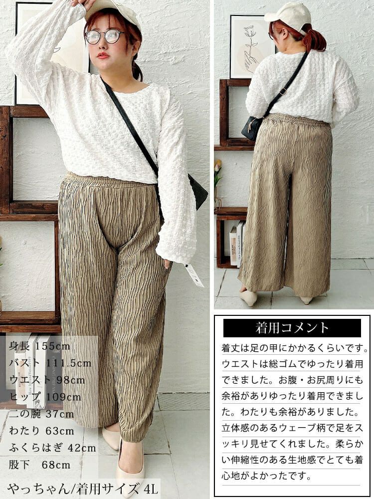 大きいサイズ レディース ウェーブプリーツワイドパンツ　plan-471006
