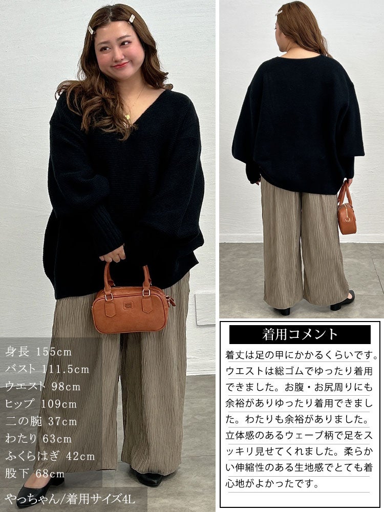 大きいサイズ レディース ウェーブプリーツワイドパンツ　plan-471006