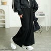 大きいサイズ レディース ウェーブプリーツワイドパンツ　plan-471006 ブラック