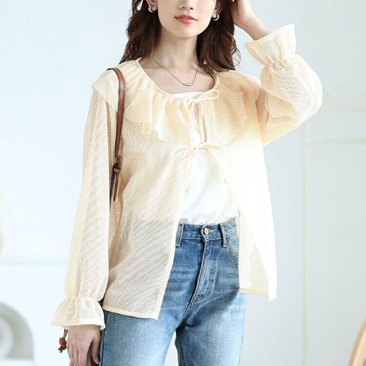 大きいサイズ レディース フレアカラーメッシュカーディガン　cpdai-659561 【メール便可】