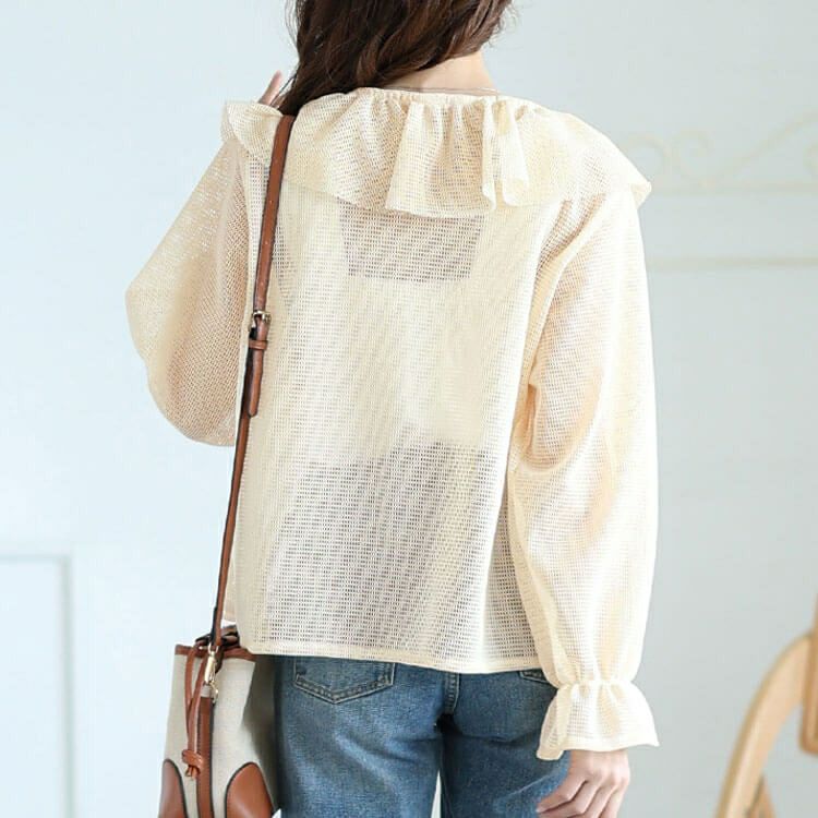 大きいサイズ レディース フレアカラーメッシュカーディガン　cpdai-659561 【メール便可】