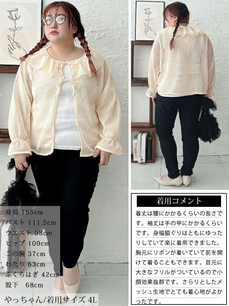 大きいサイズ レディース フレアカラーメッシュカーディガン　cpdai-659561 【メール便可】