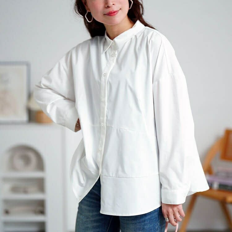 大きいサイズ レディース キテ楽ウエストメイクシャツ　cpdai-640700 【メール便可】