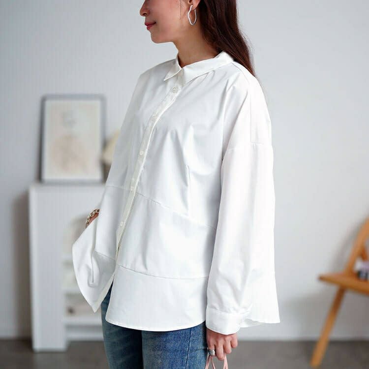 大きいサイズ レディース キテ楽ウエストメイクシャツ　cpdai-640700 【メール便可】