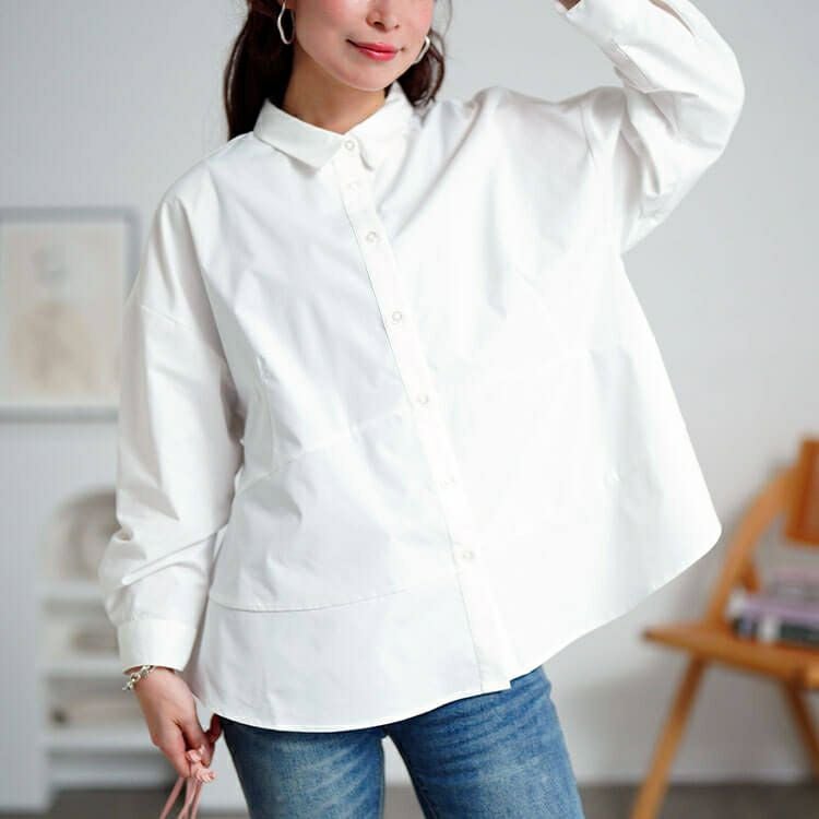 大きいサイズ レディース キテ楽ウエストメイクシャツ　cpdai-640700 【メール便可】