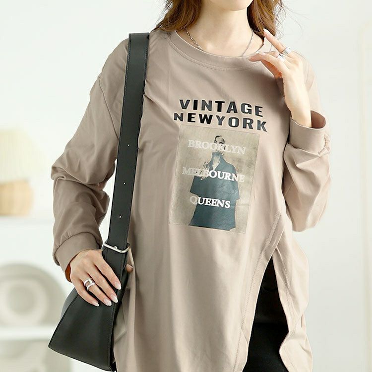 大きいサイズ レディース 斜めスリットロゴプリントロンT　goldy-1653 【メール便可】