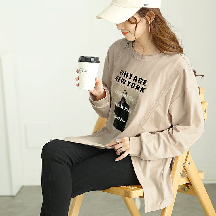 大きいサイズ レディース 斜めスリットロゴプリントロンT　goldy-1653 【メール便可】