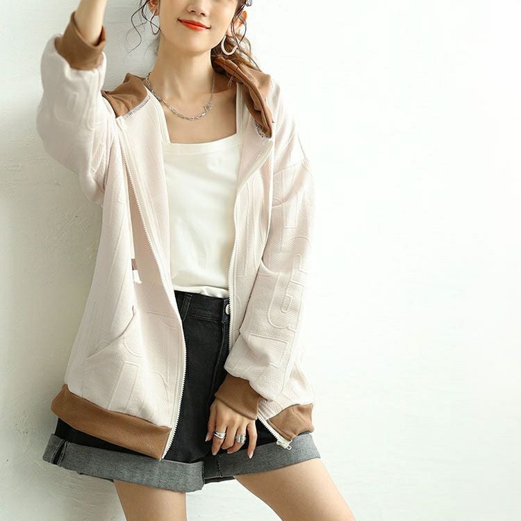 大きいサイズ レディース バックロゴジップアップパーカー　goldy-1649