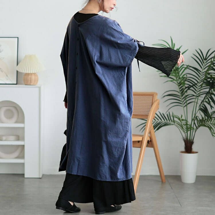 大きいサイズ レディース コットンリネン肩ドロストワンピース　fem-523