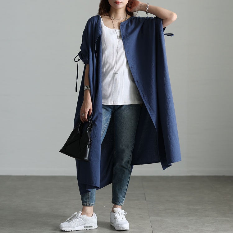 大きいサイズ レディース コットンリネン肩ドロストワンピース　fem-523