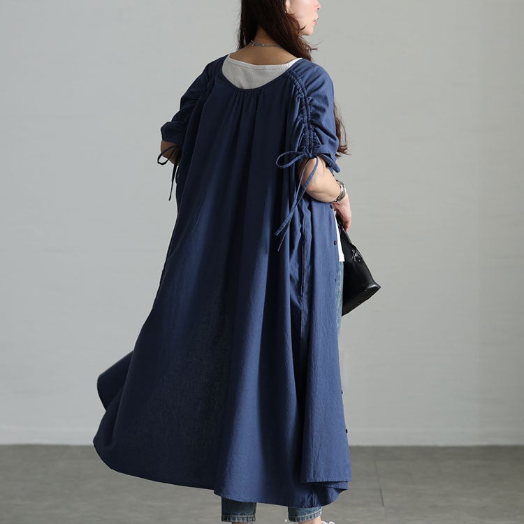 大きいサイズ レディース コットンリネン肩ドロストワンピース　fem-523