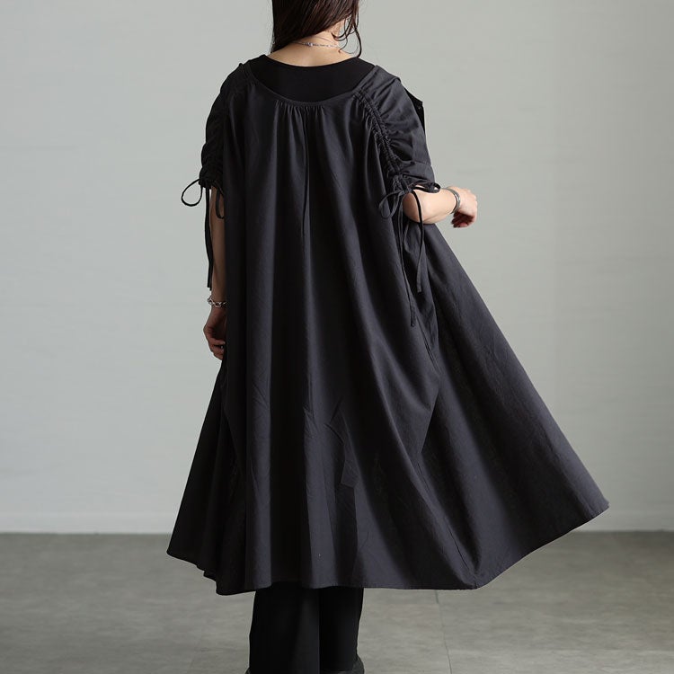 大きいサイズ レディース コットンリネン肩ドロストワンピース　fem-523