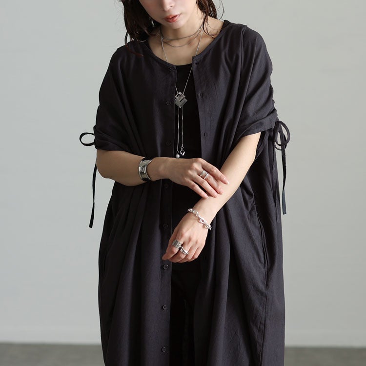 大きいサイズ レディース コットンリネン肩ドロストワンピース　fem-523