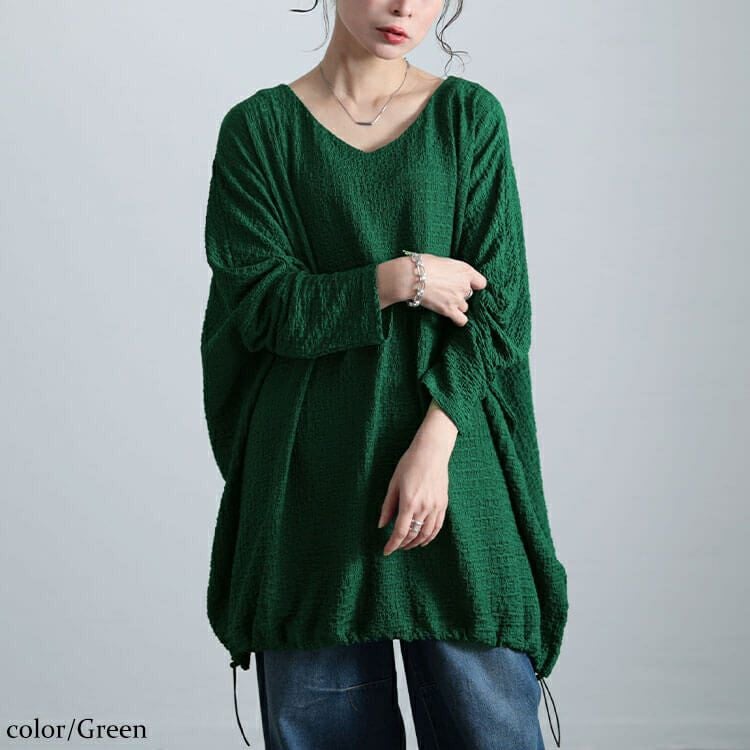 大きいサイズ レディース 裾ドロストポコポコドルマンチュニック　bai-0173