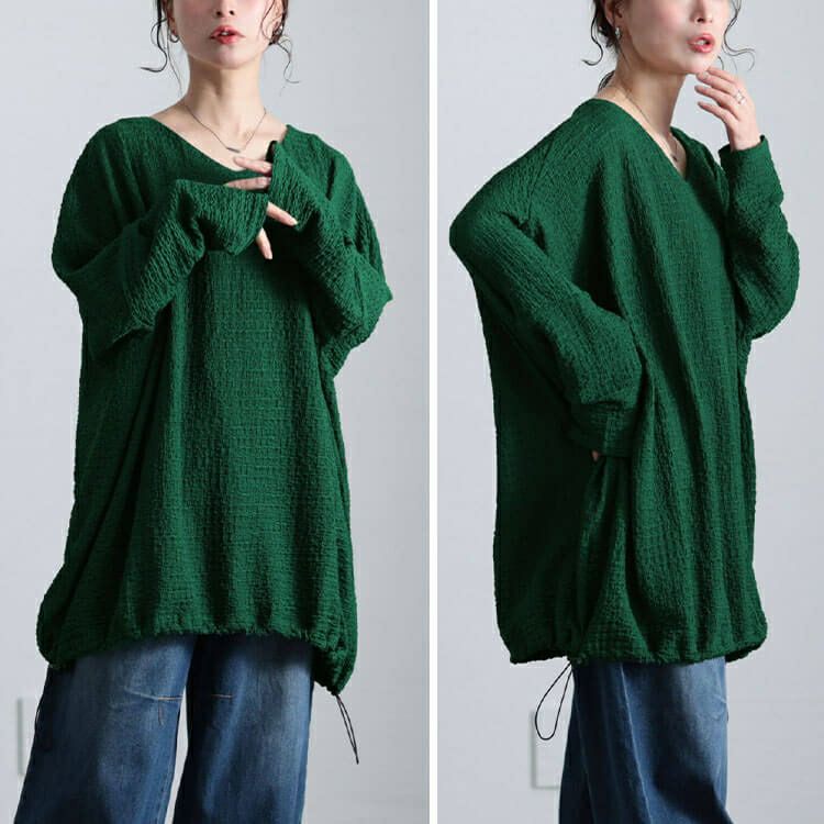 大きいサイズ レディース 裾ドロストポコポコドルマンチュニック　bai-0173