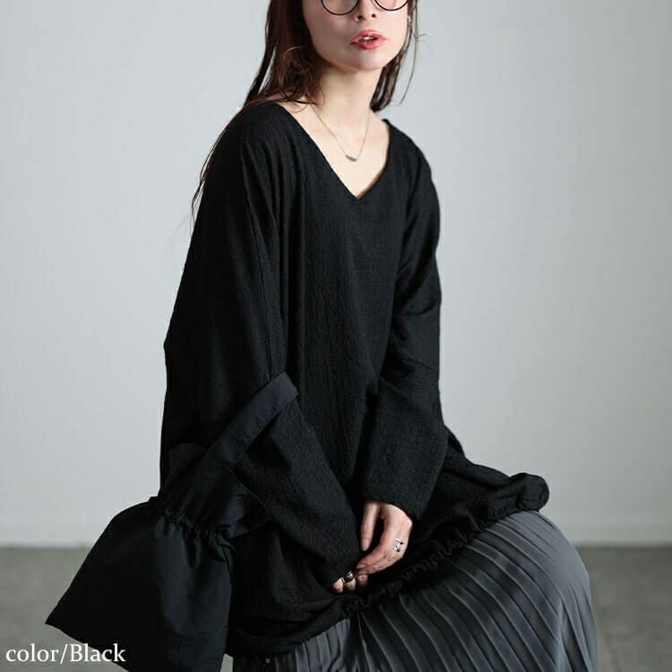 大きいサイズ レディース 裾ドロストポコポコドルマンチュニック　bai-0173