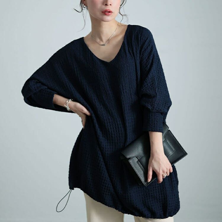 大きいサイズ レディース 裾ドロストポコポコドルマンチュニック　bai-0173