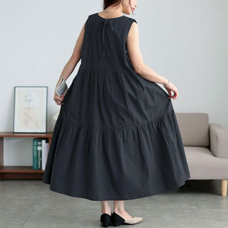 大きいサイズ レディース コットンレースアップティアードワンピース　fem-524