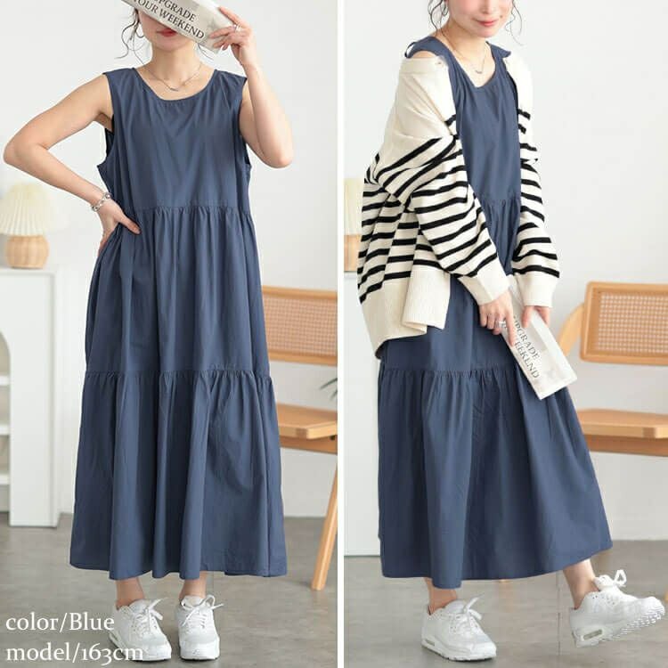 大きいサイズ レディース コットンレースアップティアードワンピース　fem-524