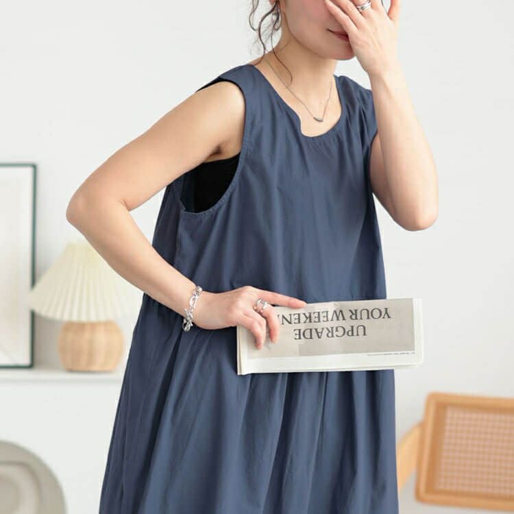 大きいサイズ レディース コットンレースアップティアードワンピース　fem-524