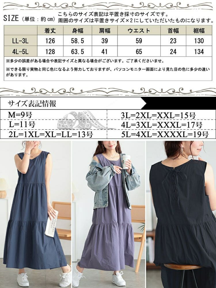 大きいサイズ レディース コットンレースアップティアードワンピース　fem-524