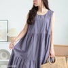 大きいサイズ レディース コットンレースアップティアードワンピース　fem-524 ラベンダー