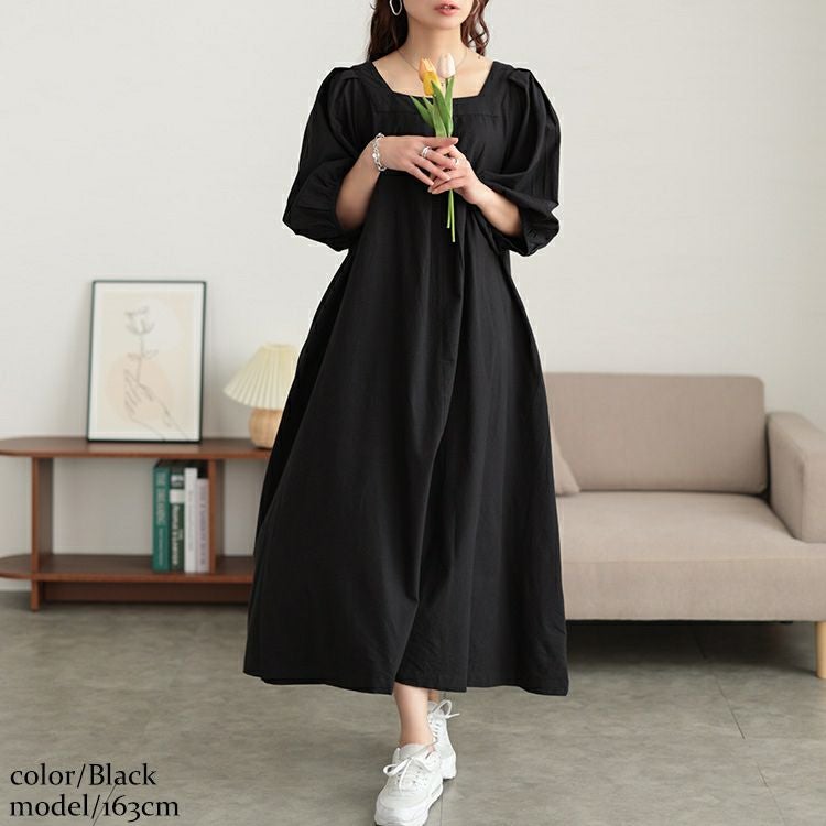 大きいサイズ レディース コットンリネンスクエアネックワンピース　fem-525