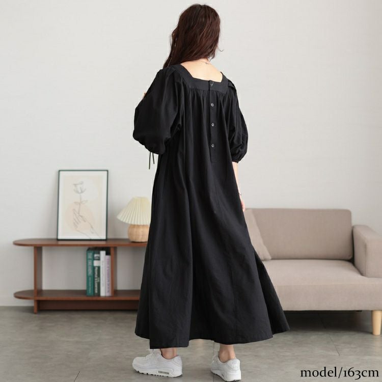 大きいサイズ レディース コットンリネンスクエアネックワンピース　fem-525