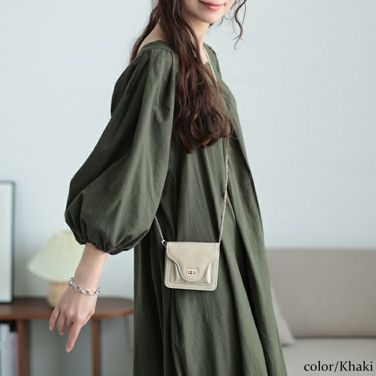 大きいサイズ レディース コットンリネンスクエアネックワンピース　fem-525