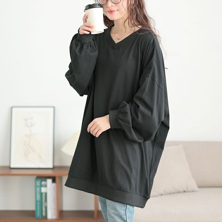 大きいサイズ レディース Vネックドルマンチュニック　bai-0177